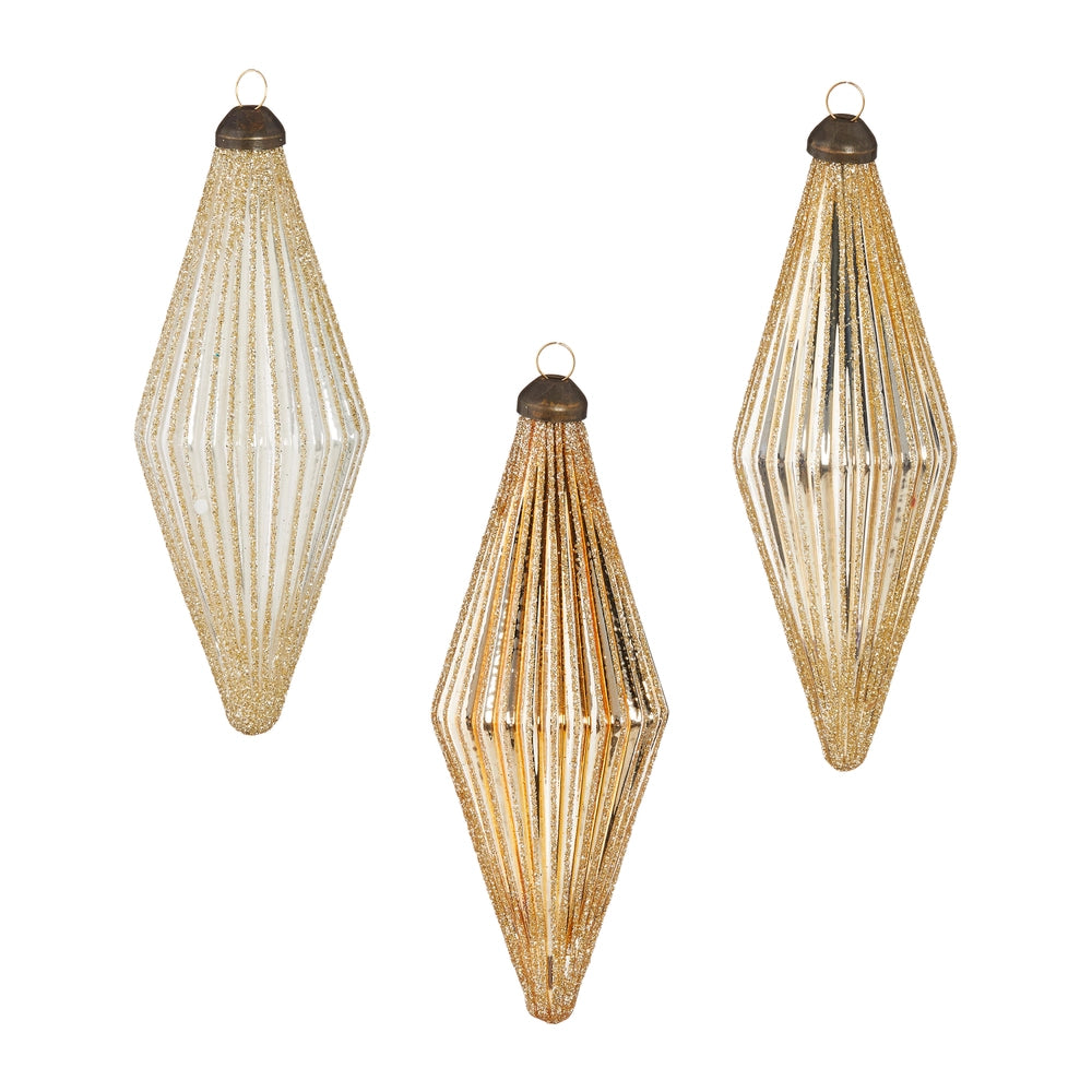 5.5" Glittered Diamond Ribbed Ornament