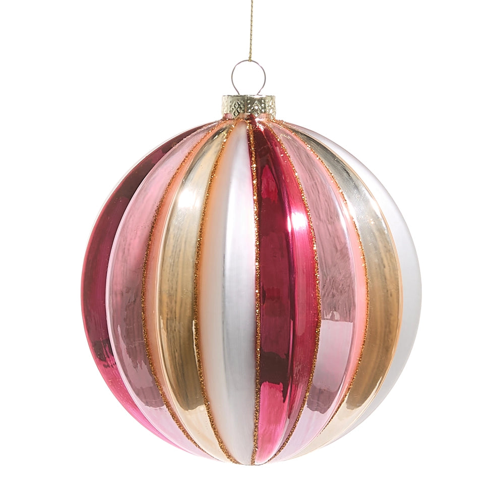 5" Shades Of Pink Ribbed Ball Ornament