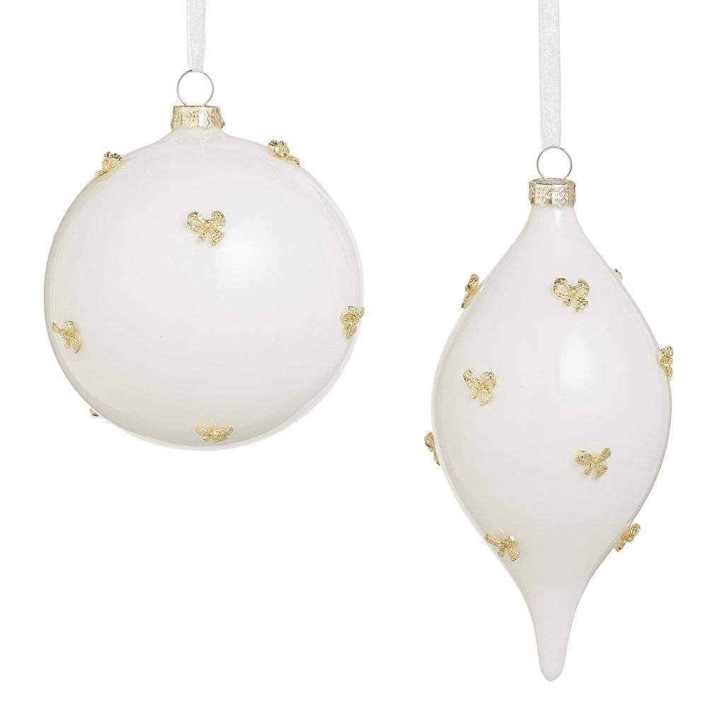 6" Gold & White Bow Embellished Ornament