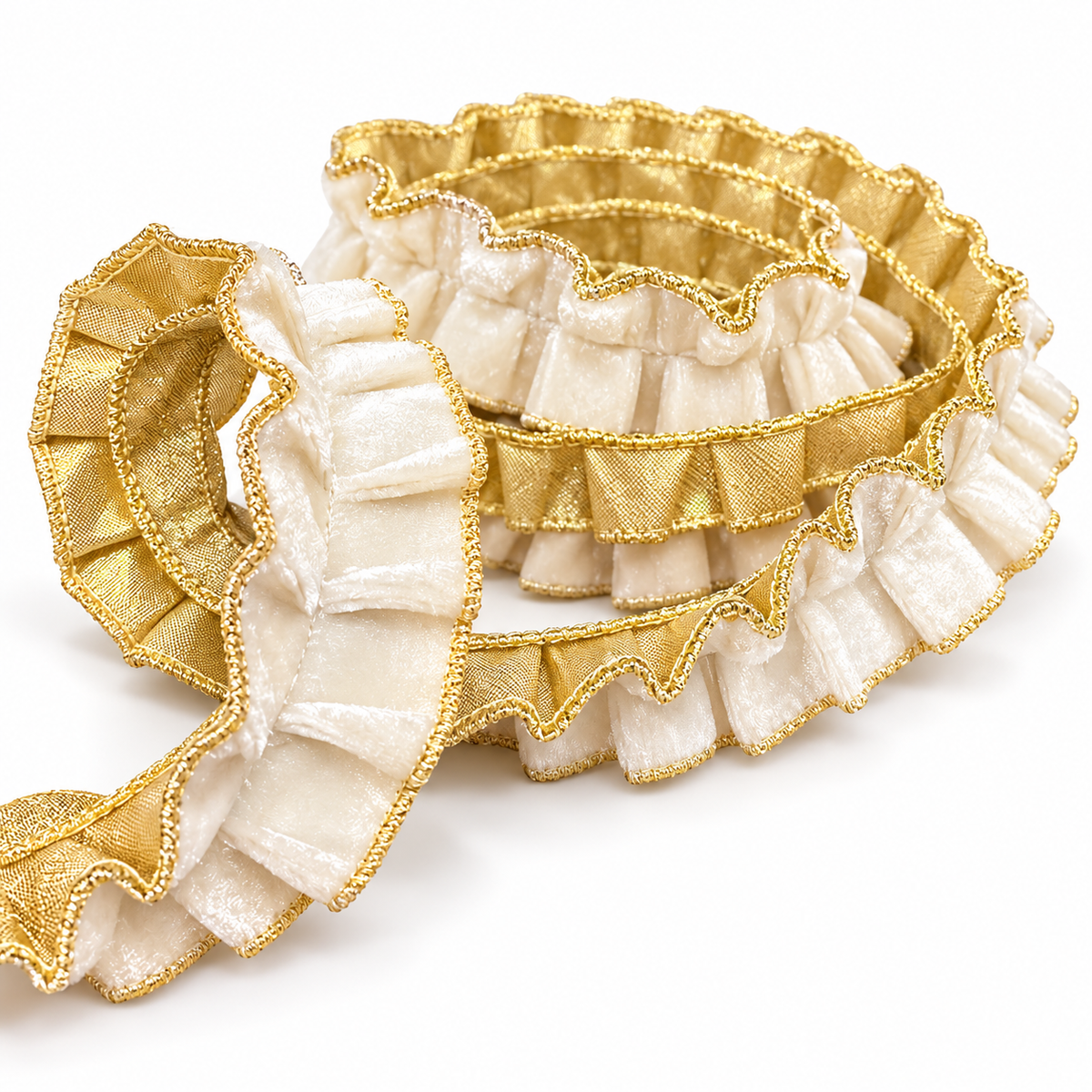 John Mark White Velvet Pleated Metallic 1.5" Ribbon