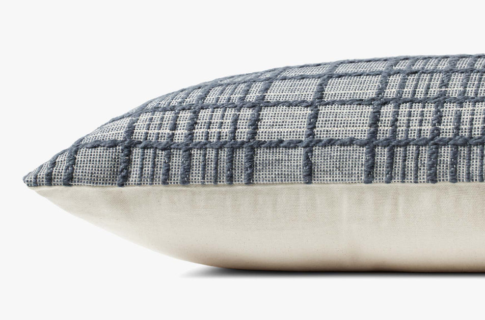 Navy Woven Plaid Lumbar Pillow