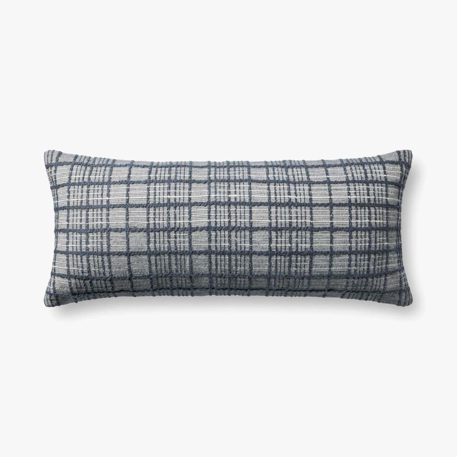 Navy Woven Plaid Lumbar Pillow