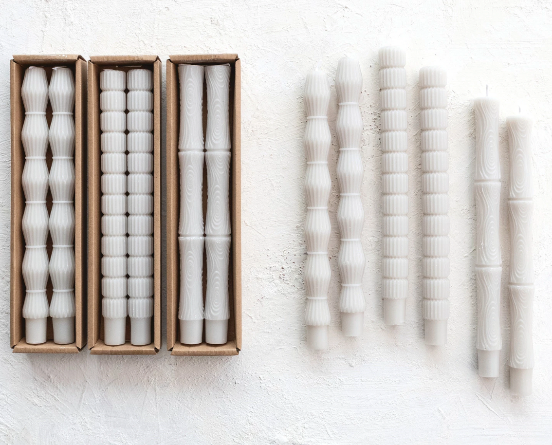 Sculpted Grey Unscented Taper Candle