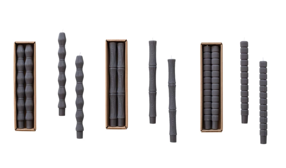 Sculpted Charcoal Unscented Taper Candle