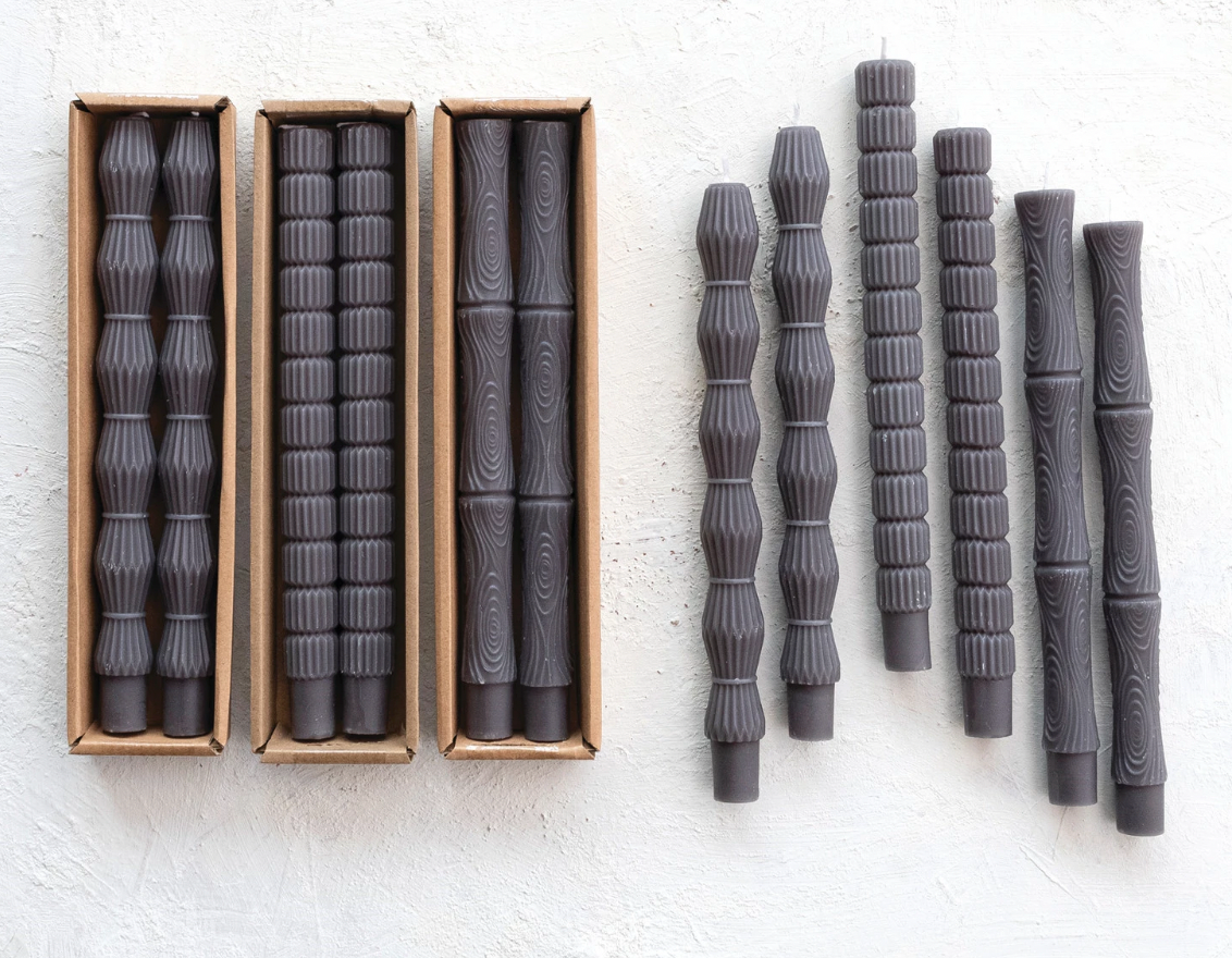 Sculpted Charcoal Unscented Taper Candle