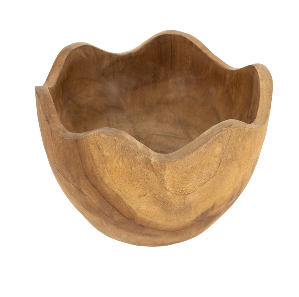 Scalloped Teak Wood Bowl