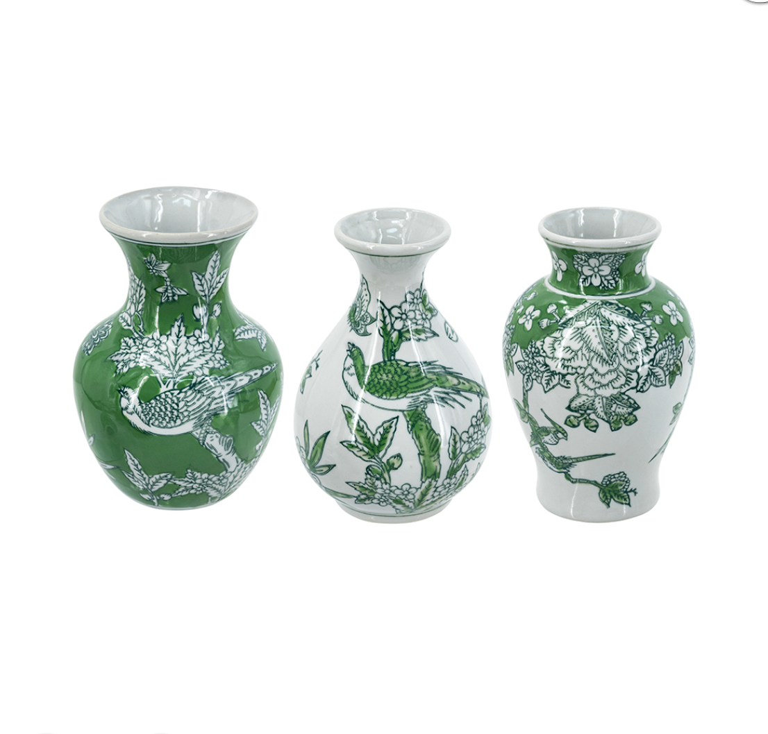 Green & White Porcelain Vases