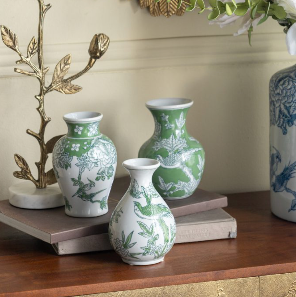 Green & White Porcelain Vases