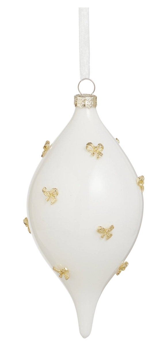 6" Gold & White Bow Embellished Ornament