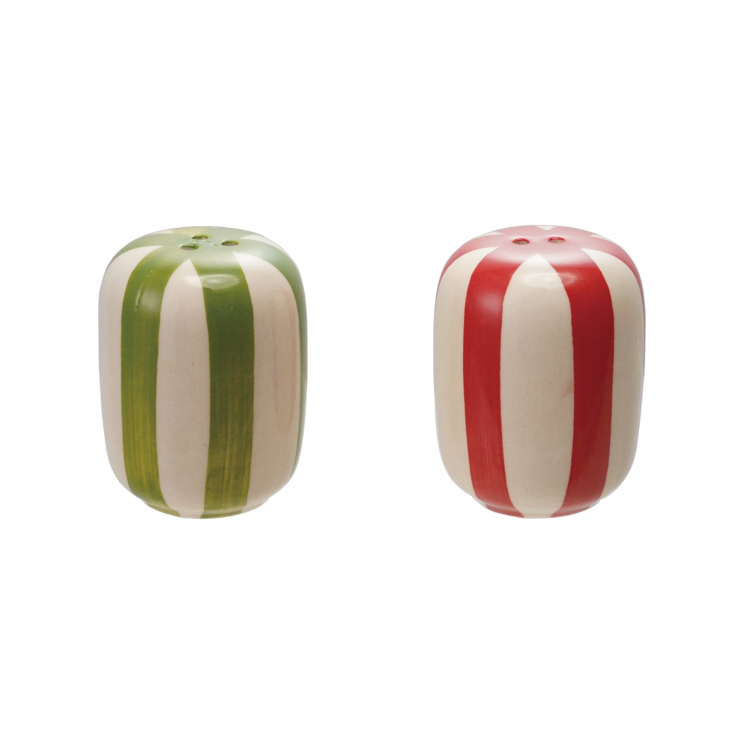 Hand-Painted Striped Stoneware Salt & Pepper Shakers