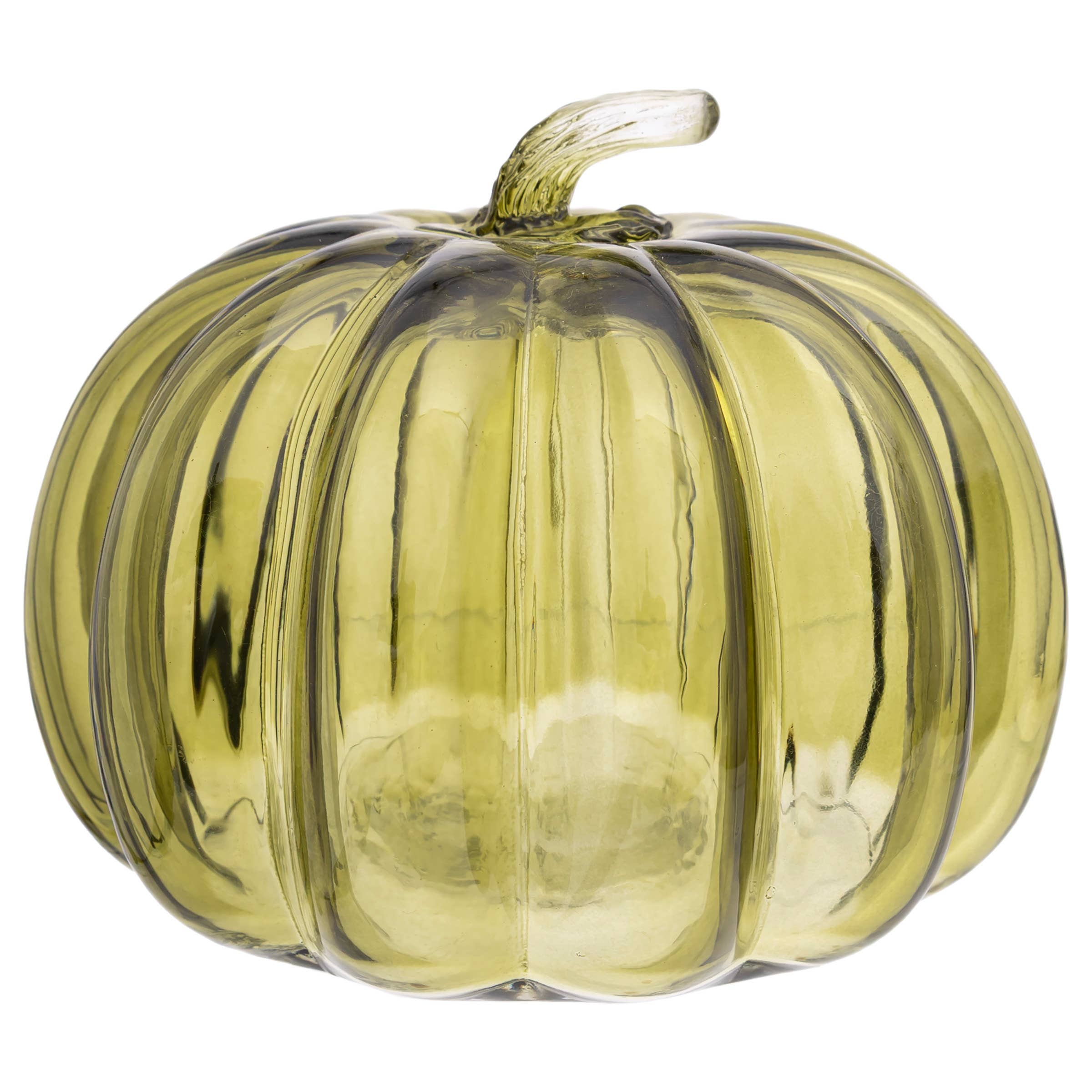 6.25" Olive Green Glass Pumpkin Small Fall Autumn