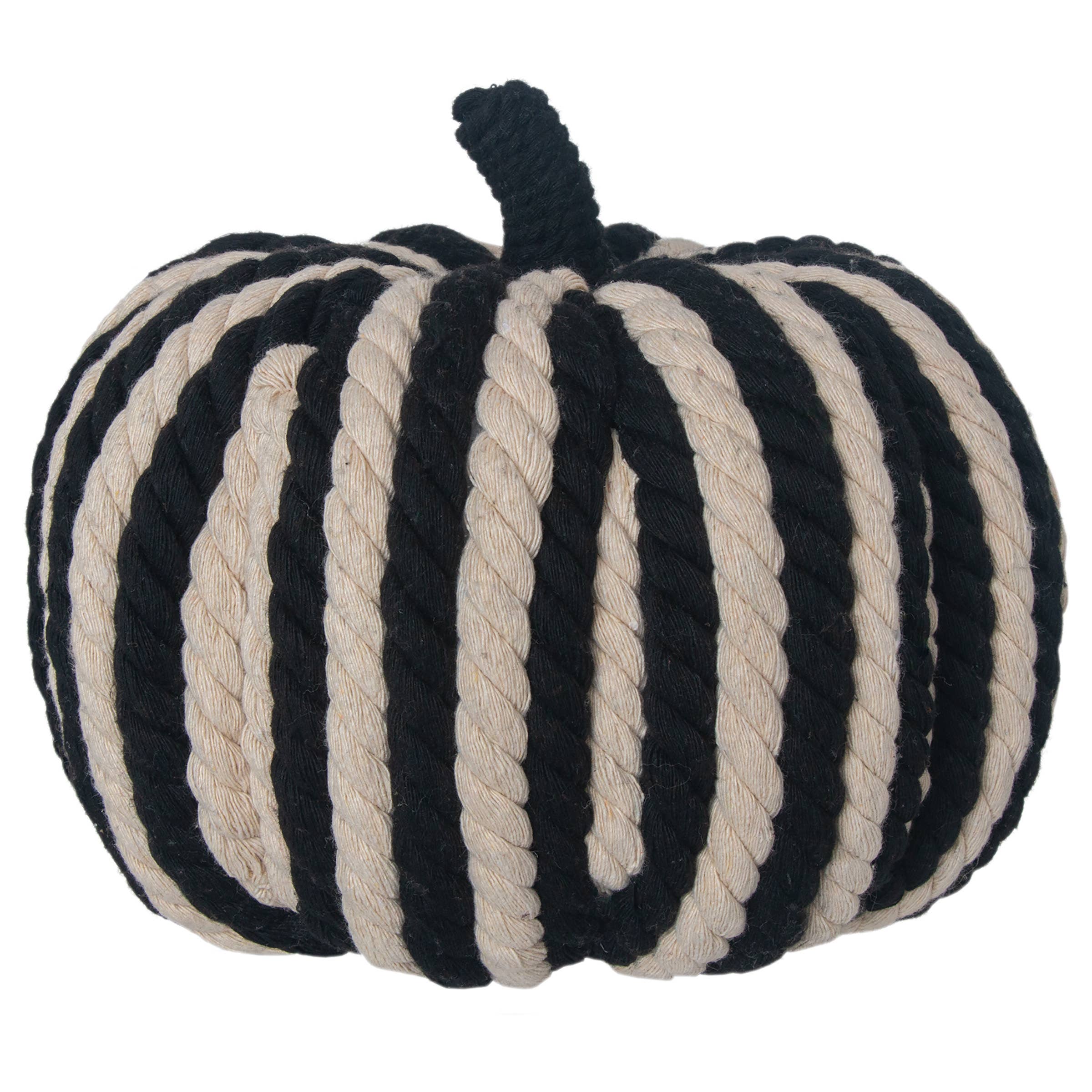9.5" Dia Handcrafted Black & Cream Stripe Pumpkin Halloween