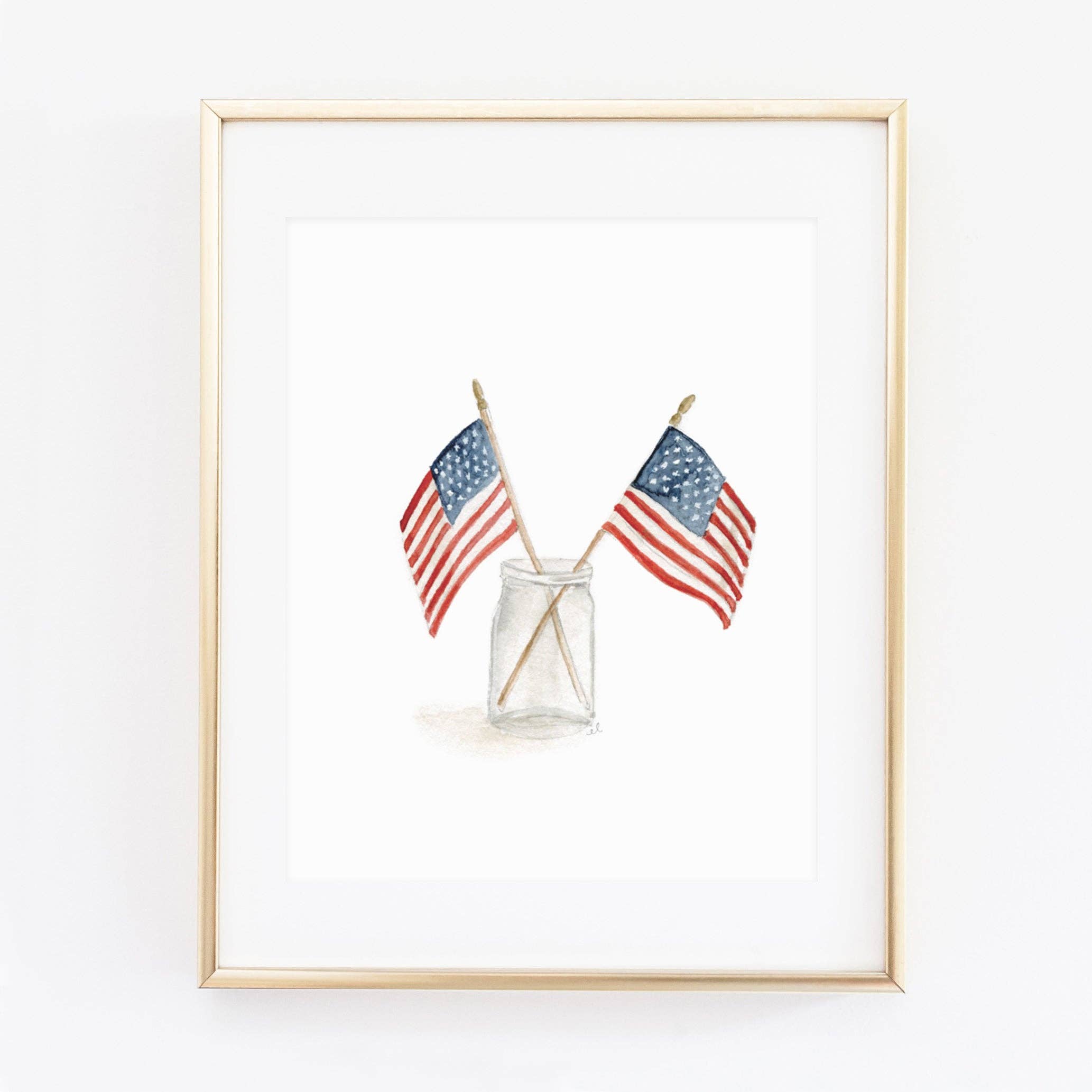 Flags in Mason Jar Watercolor Wall Art