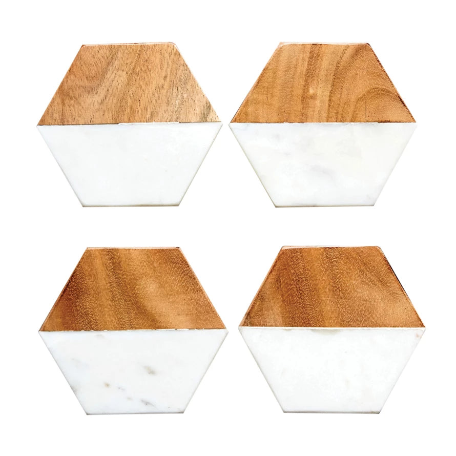 Marble & Wood Hexagon Coaster