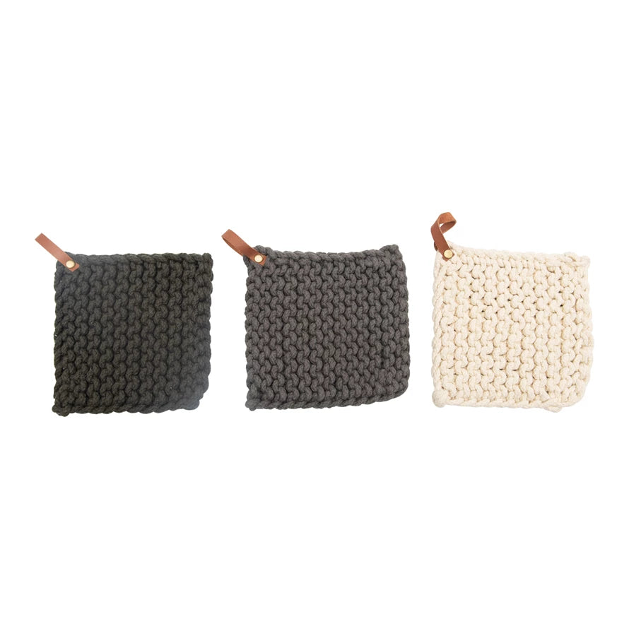 Leather Loop Crocheted Pot Holder
