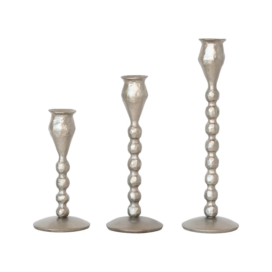 Hand-Forged Silver Iron Taper Holders Set of 3