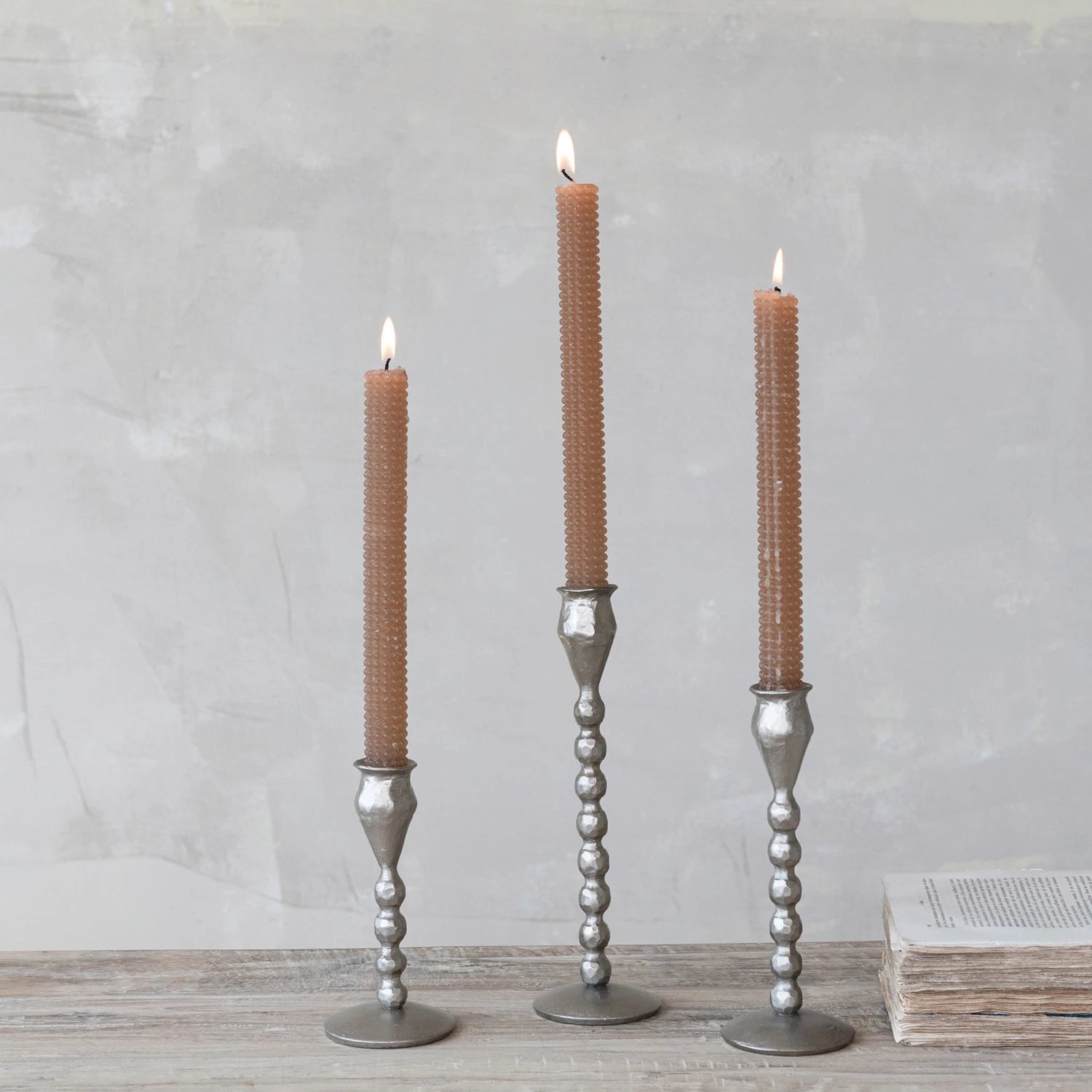 Hand-Forged Silver Iron Taper Holders Set of 3