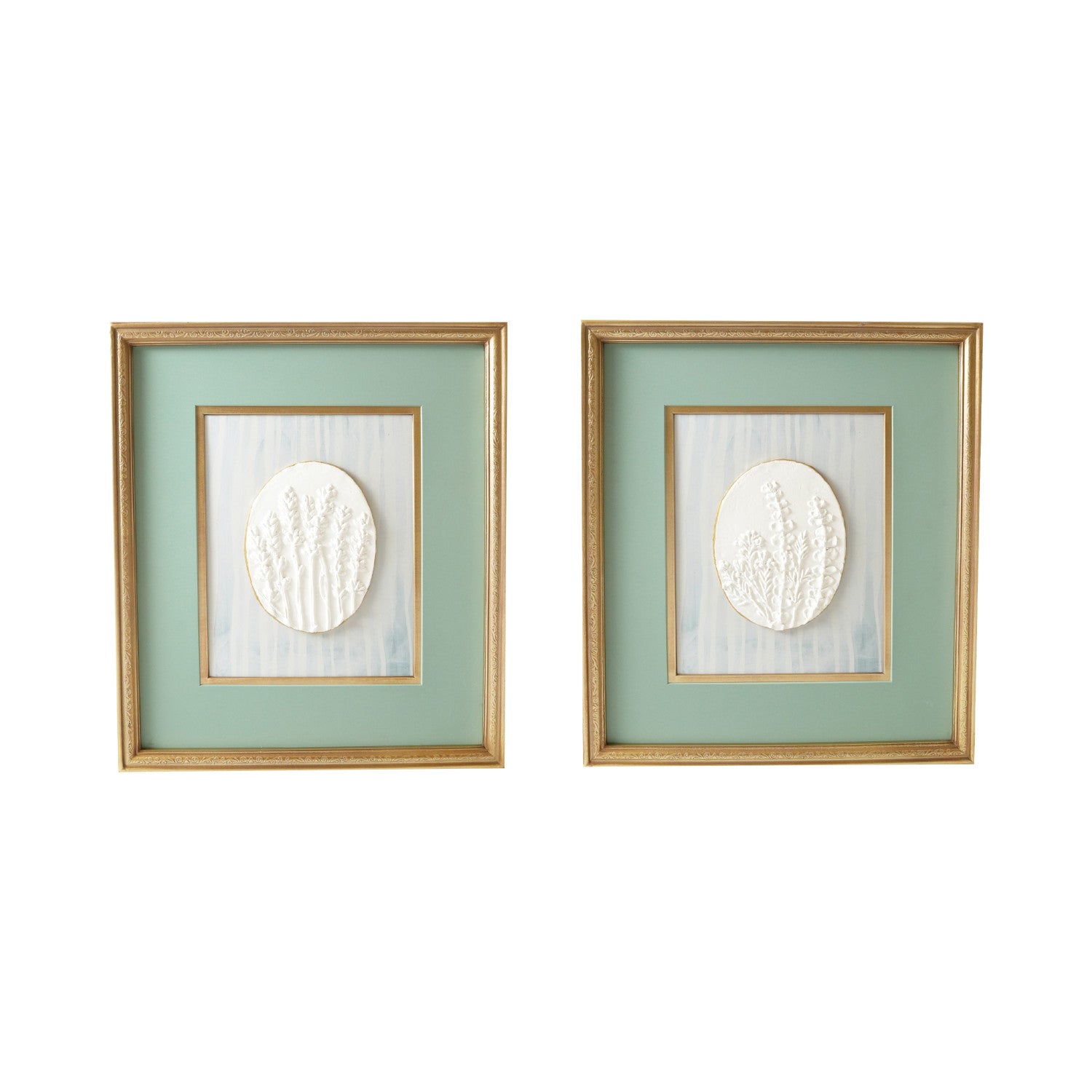 Wood Framed Wall Décor w/ Embossed Resin Botanicals, Gold Finish & Multi Color, 2 Styles ©