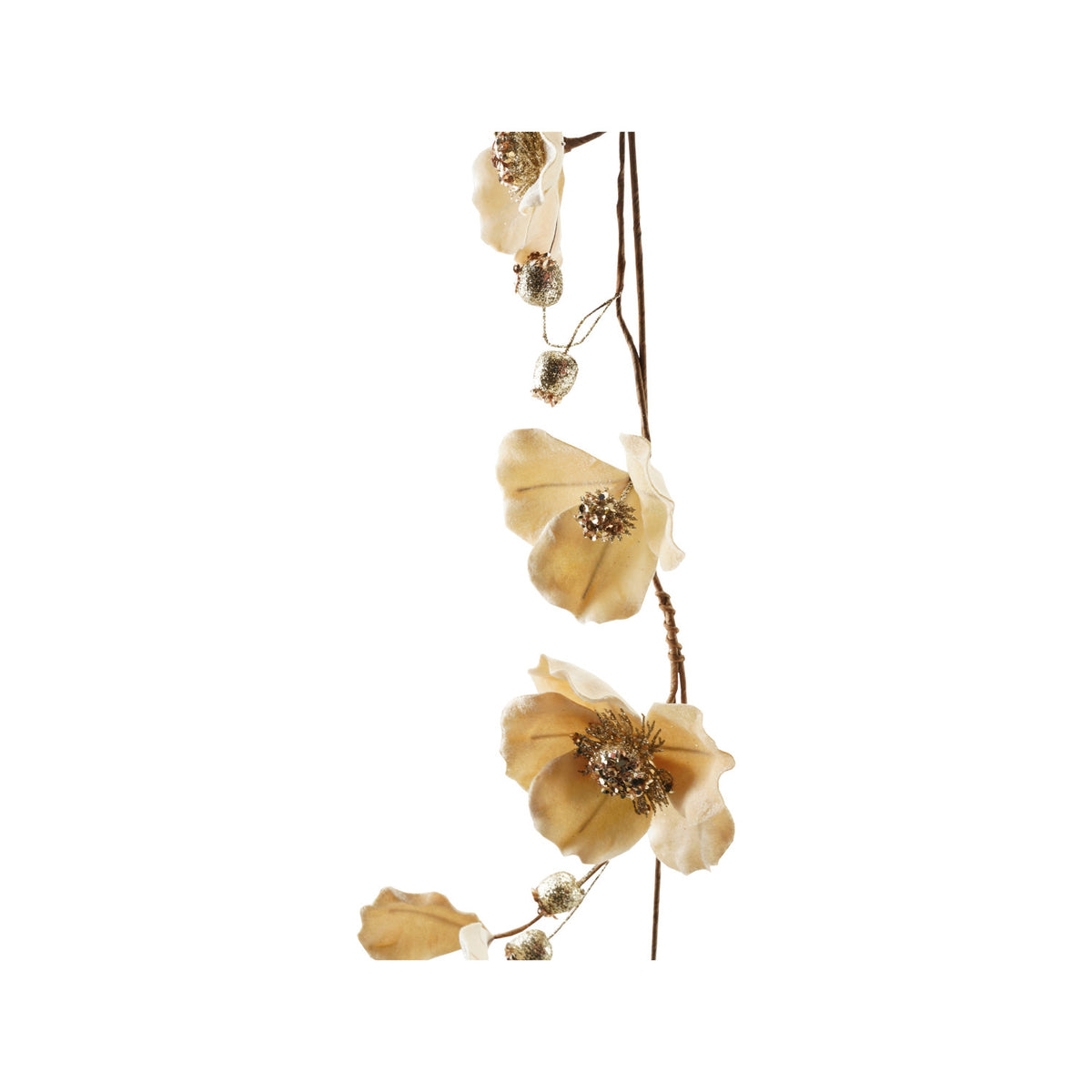 Faux Magnolia Flower Garland w/ Glitter & Jewels
