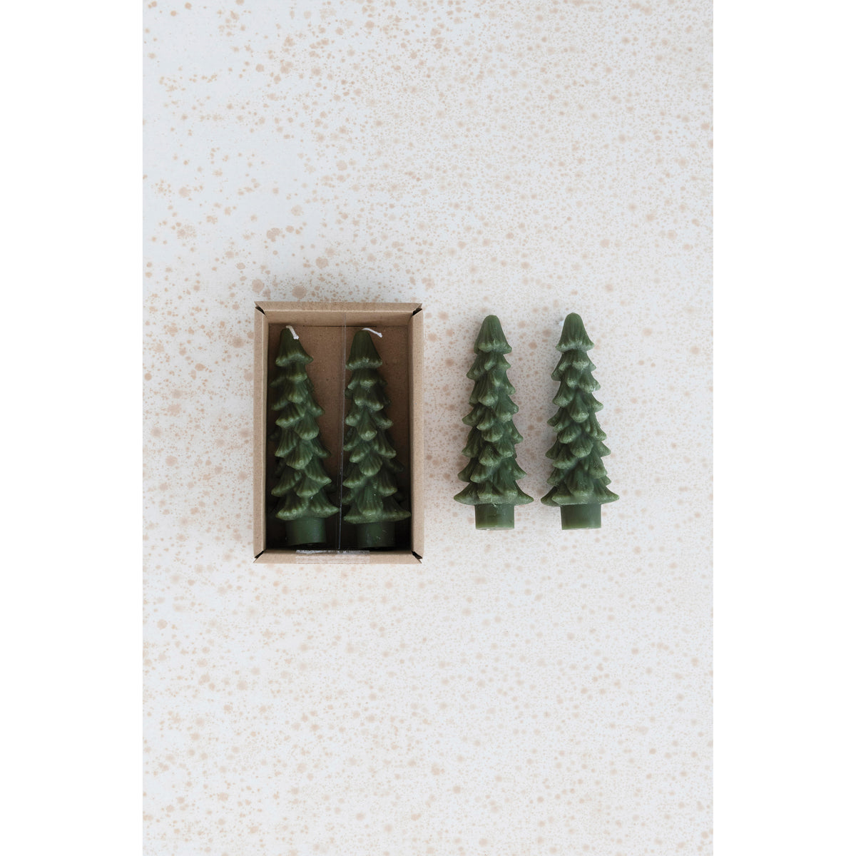 Green Unscented Tree Shaped Taper Candles - Set of 2