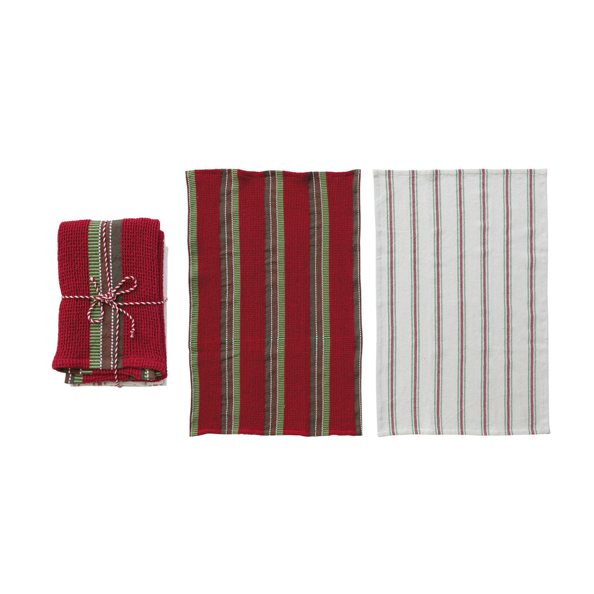 Striped Tea Towels w/ Mango Wood Serving Board