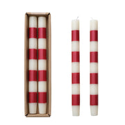 Unscented Red & White Striped Taper Candles - Set of 2