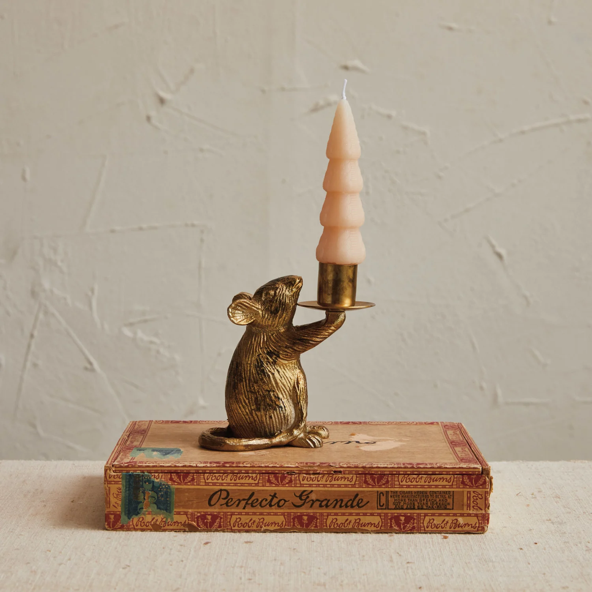 Antique Gold Mouse Taper Holder