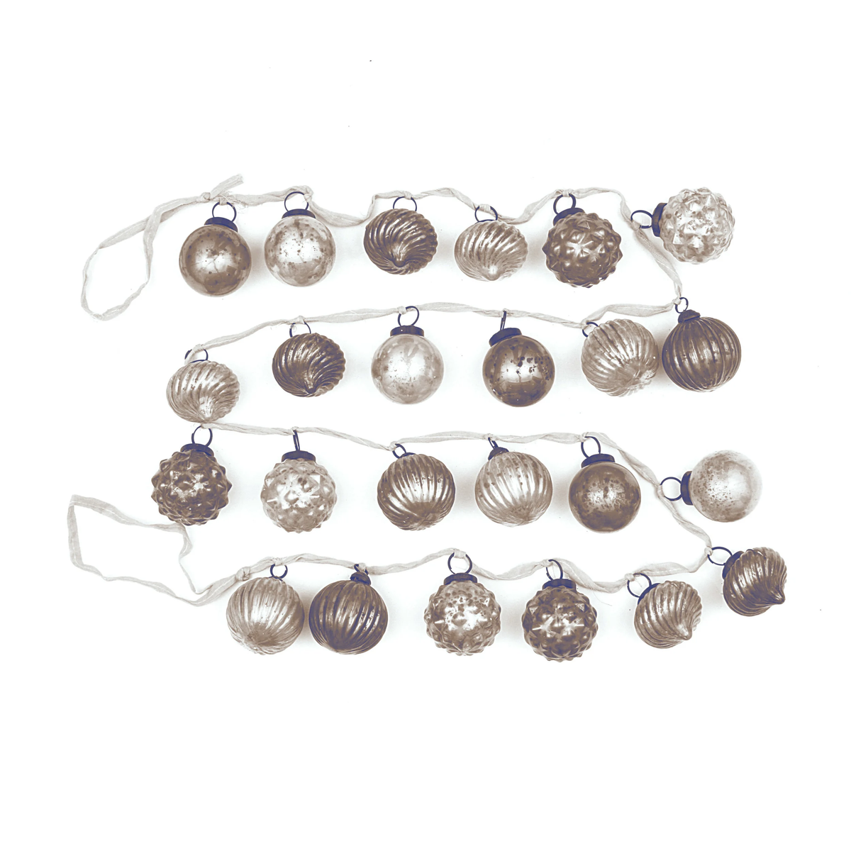Embossed Mercury Cream Glass Ornament Garland