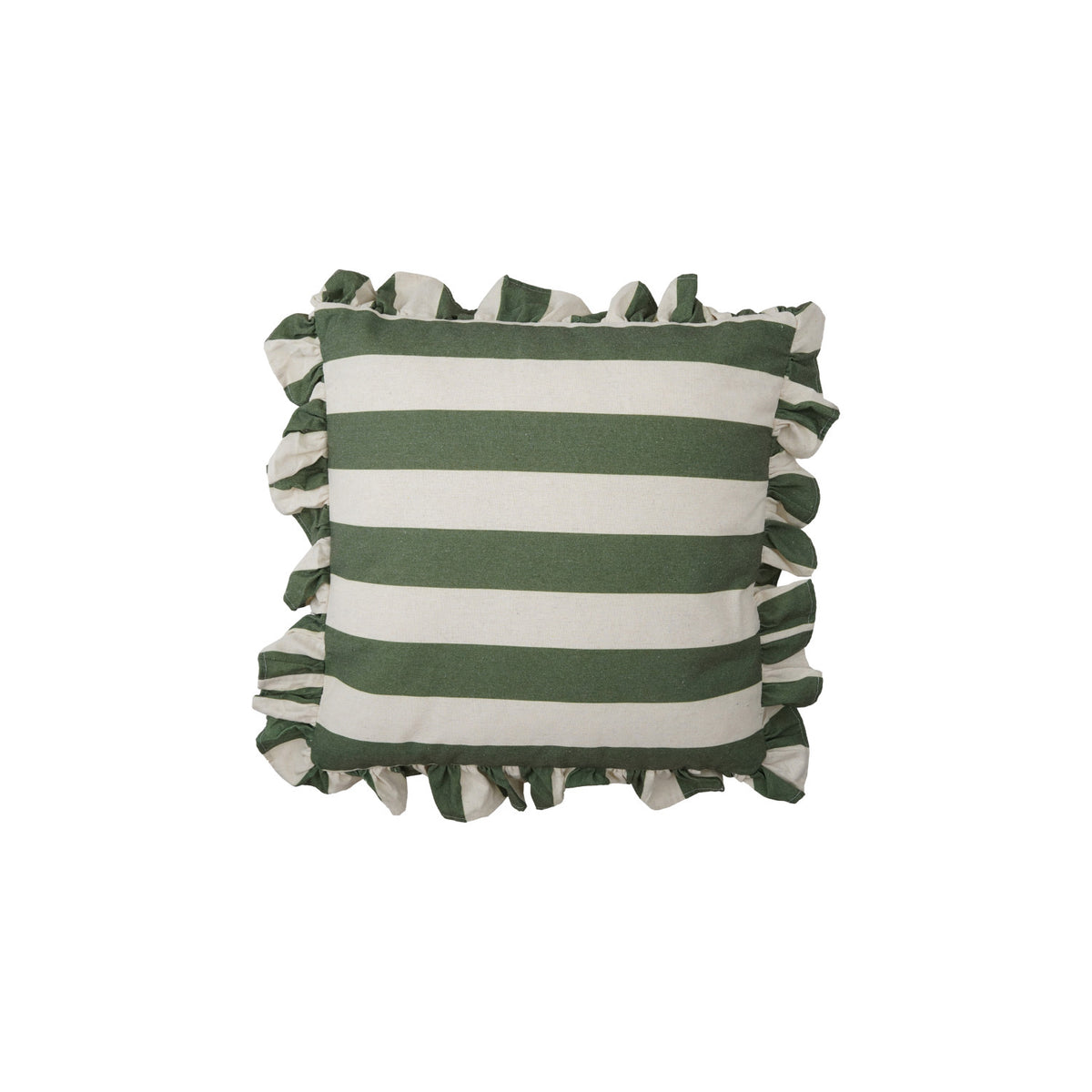18" Square Green Striped Ruffle Pillow
