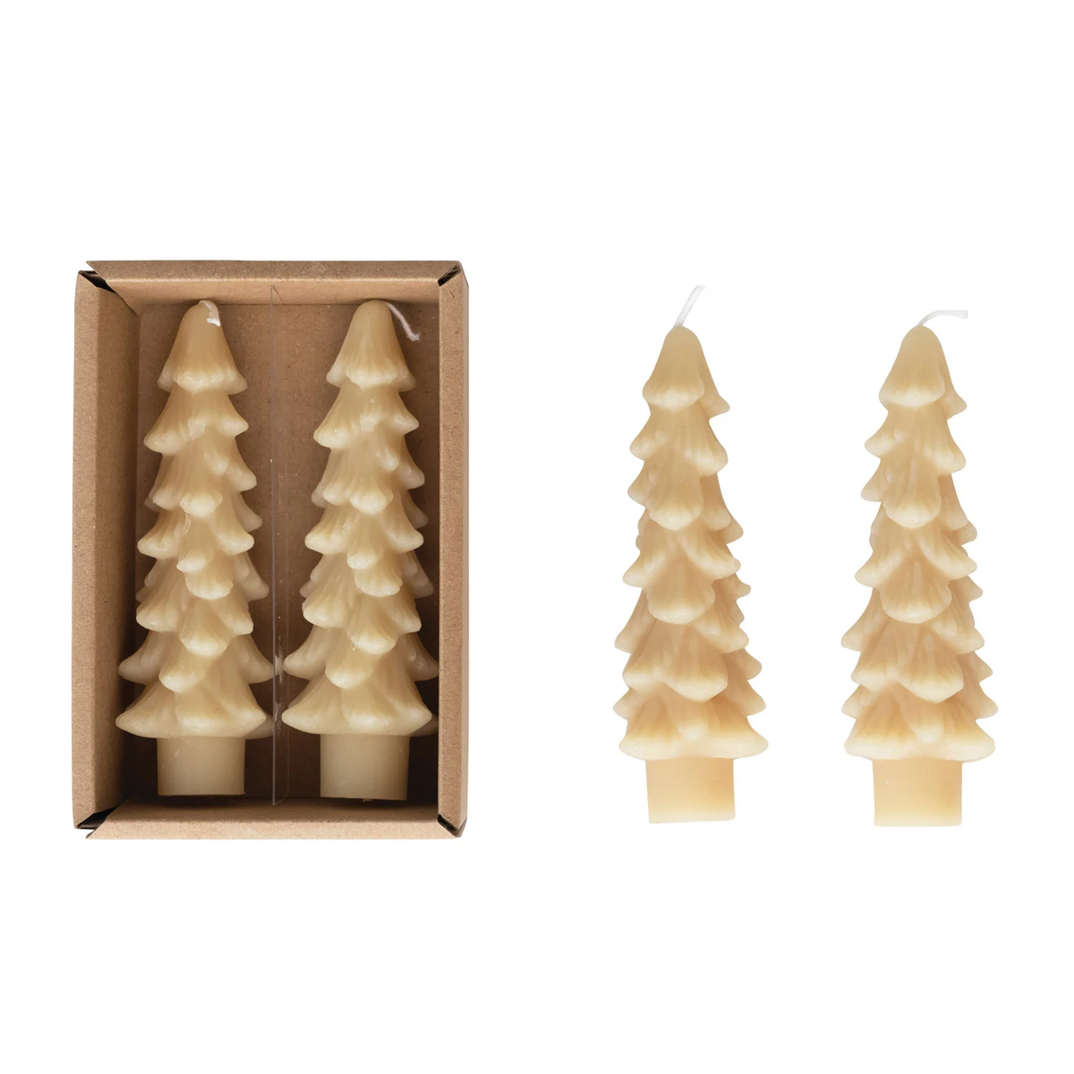 Cream Unscented Tree Shaped Taper Candles - Set of 2