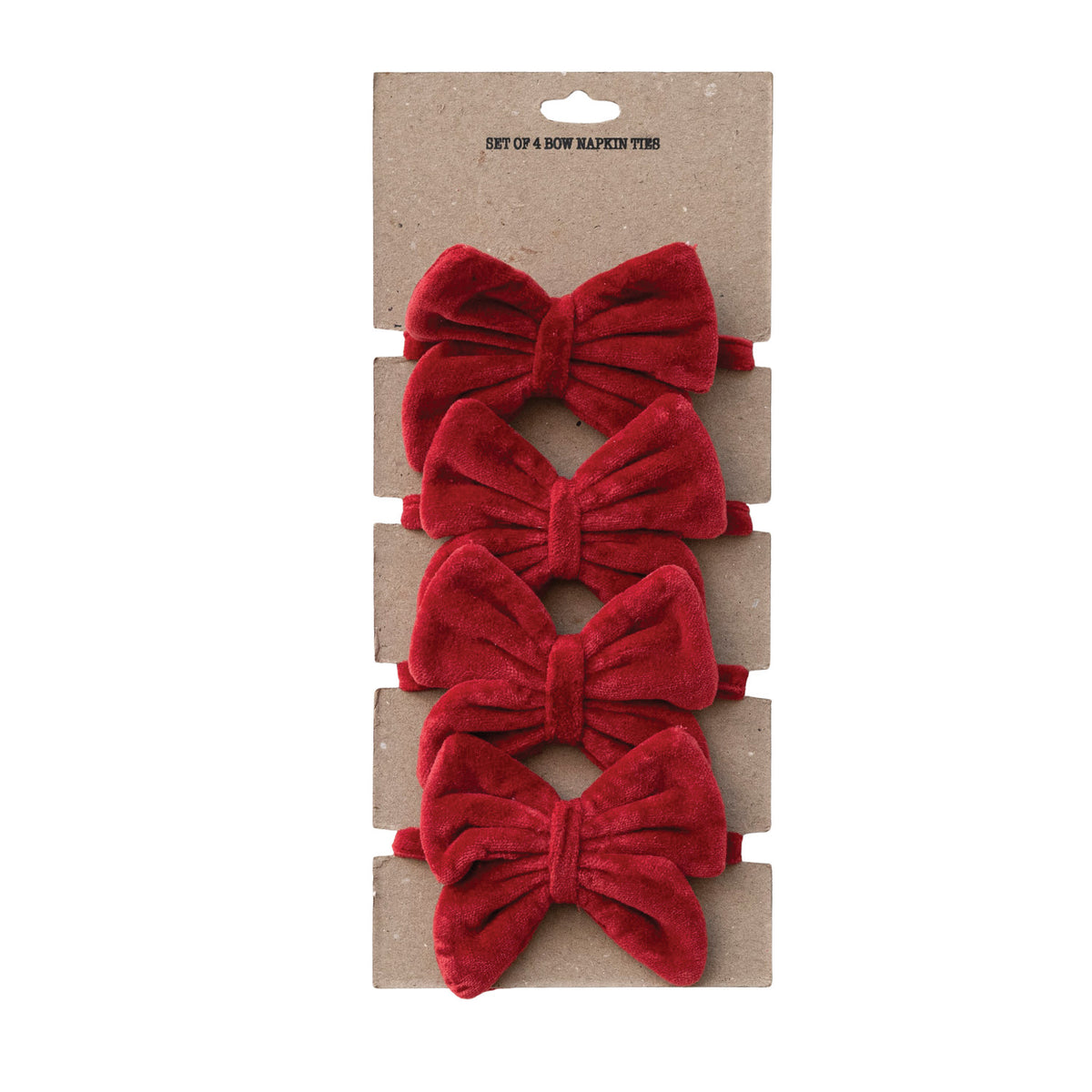 Red Velvet Bow Napkin Ties - Set of 4