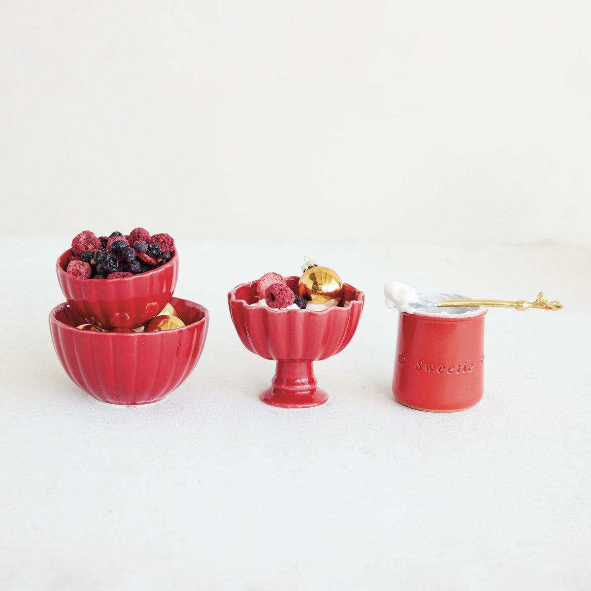 Red Fluted Footed Bowl