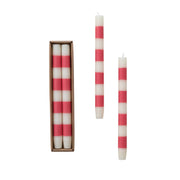 Unscented Pink & White Striped Taper Candles - Set of 2