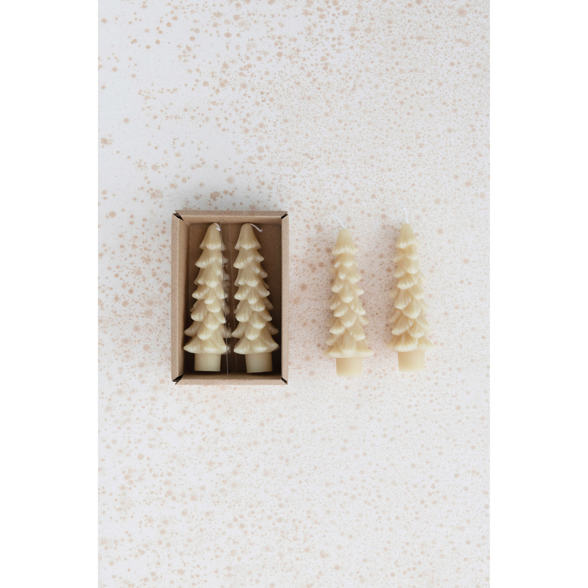 Cream Unscented Tree Shaped Taper Candles - Set of 2