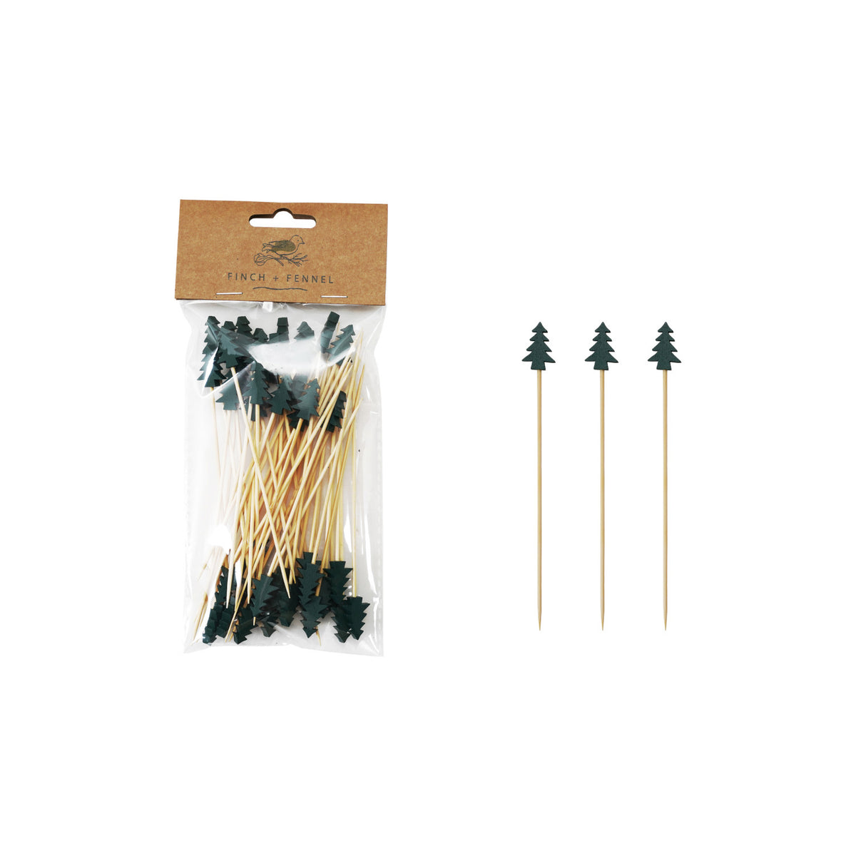 Bamboo Single Use Skewers with Tree Shaped Handles (Set of 50)