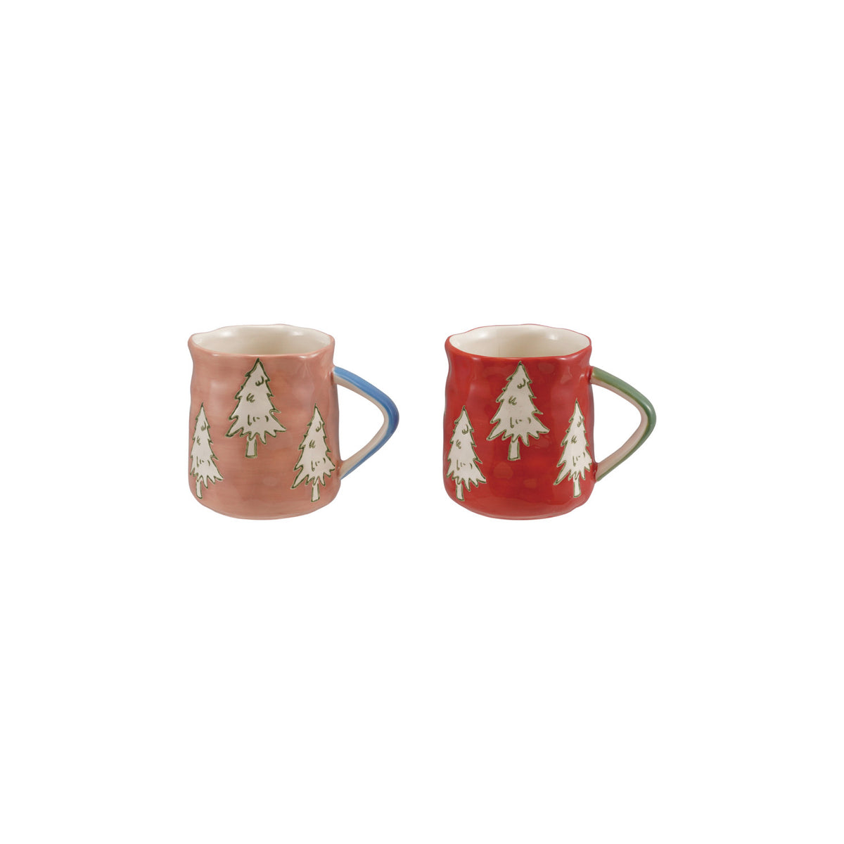 Stoneware Organic Shaped Mug w/ Trees