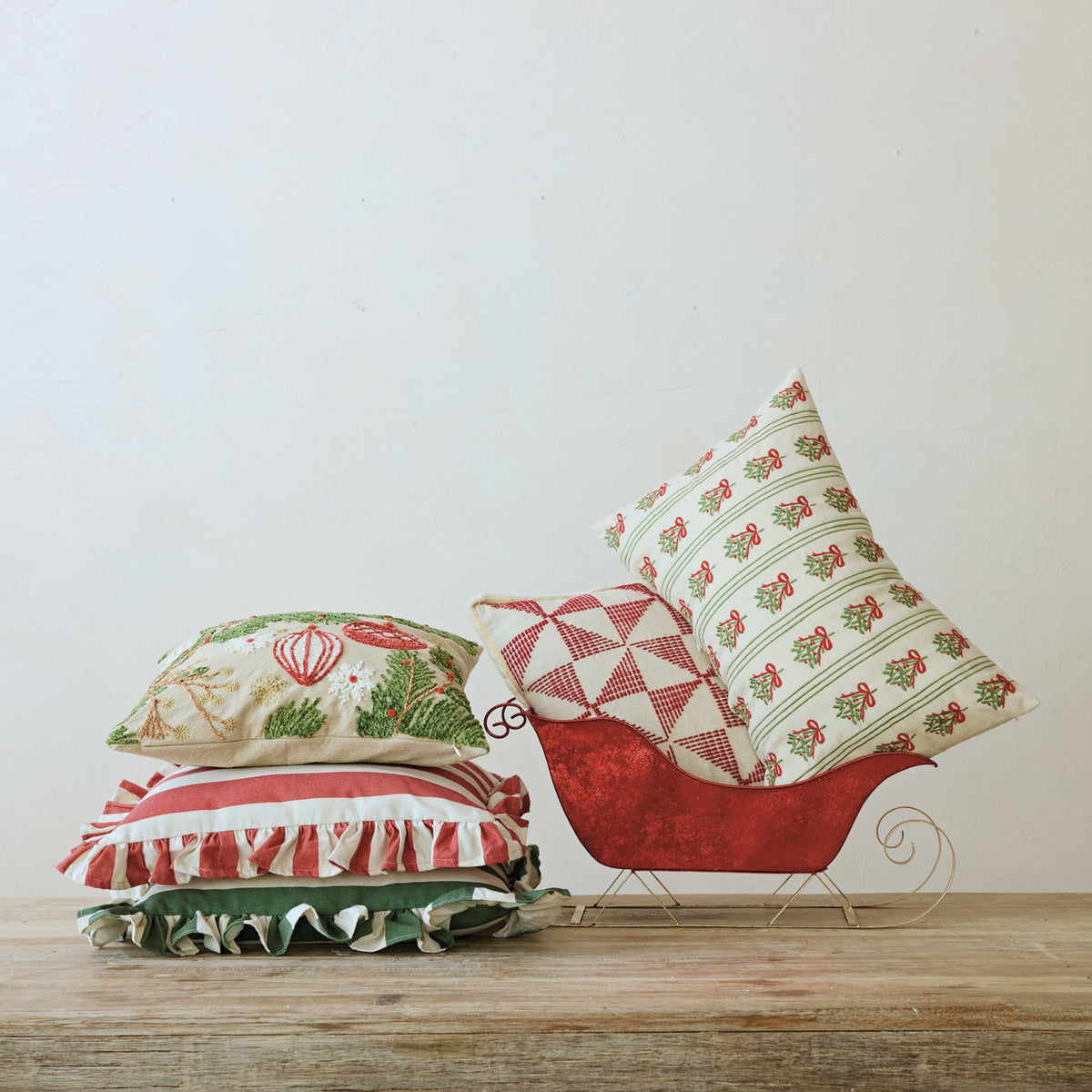 18" Square Green Striped Ruffle Pillow