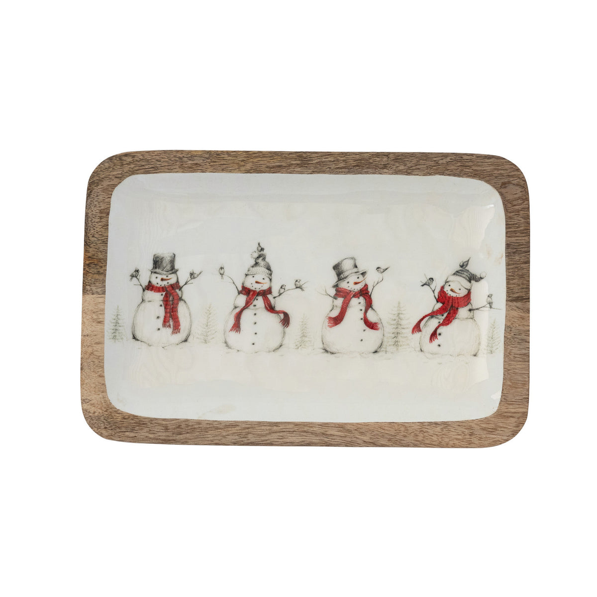 Snowmen Enameled Mango Wood Tray