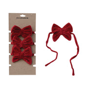 Red Velvet Bow Napkin Ties - Set of 4