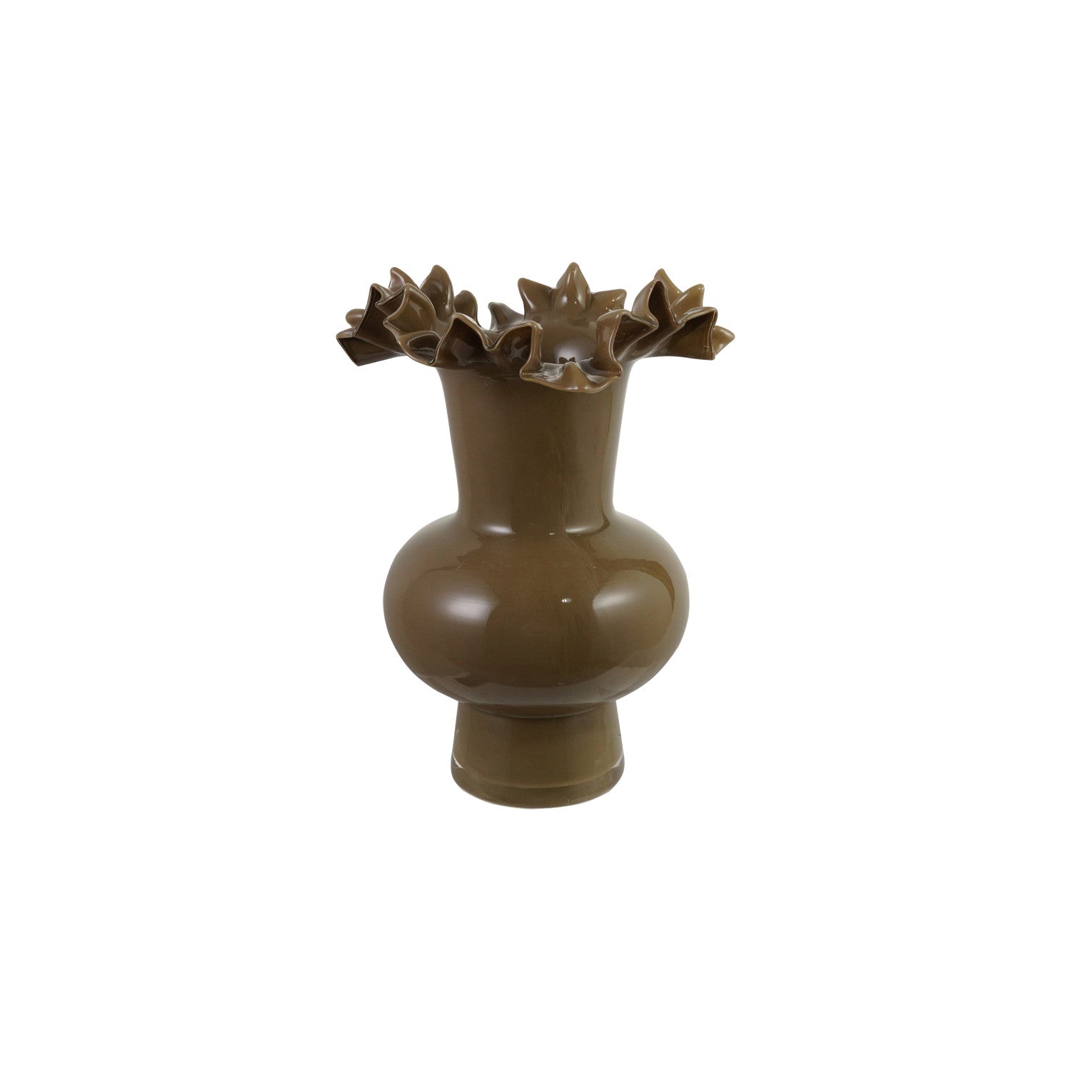 Olive Opaque Ruffled Vase