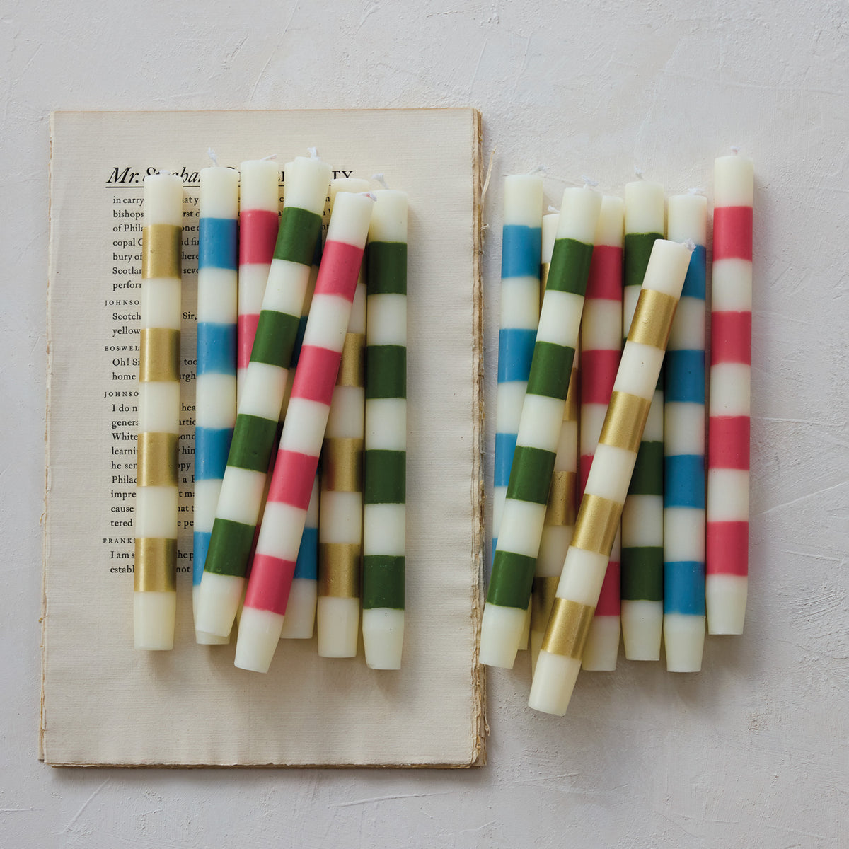 Unscented Pink & White Striped Taper Candles - Set of 2
