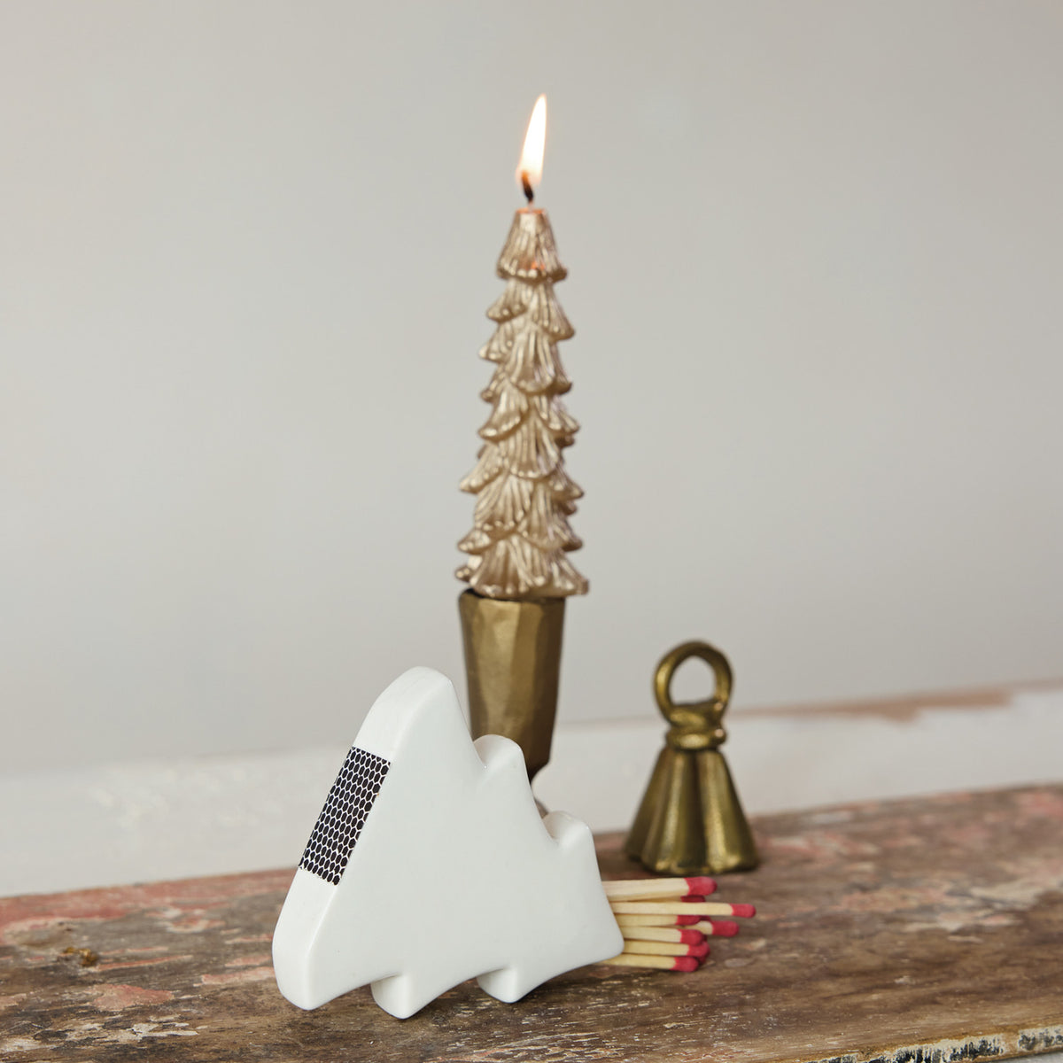 Stoneware Tree Shaped Match Holder w/ Striker