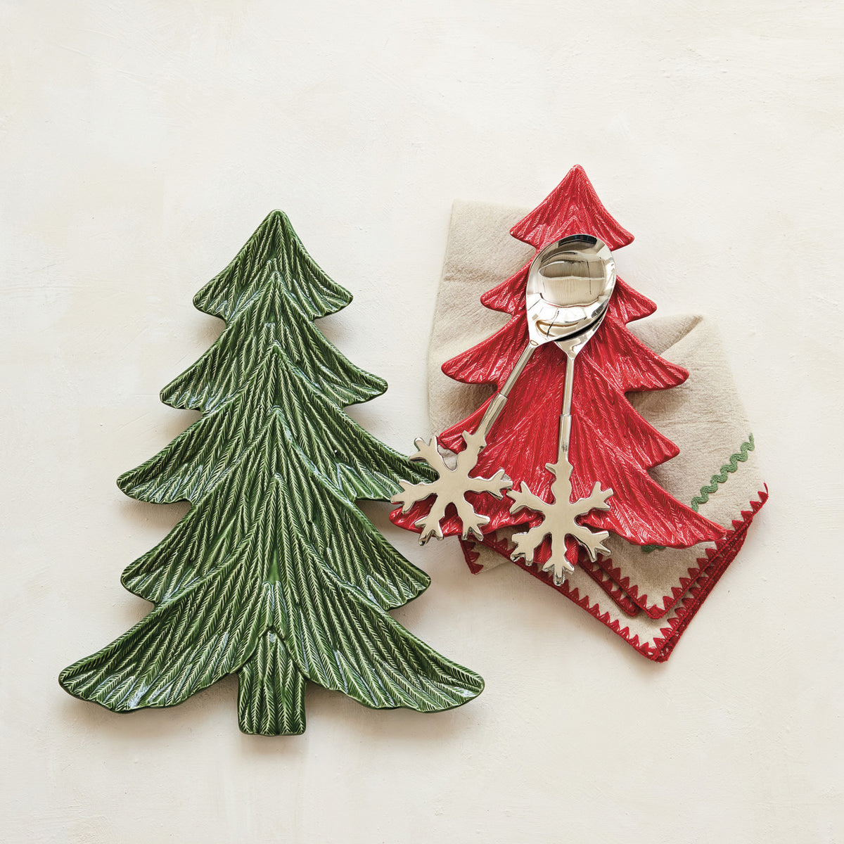 Red Ceramic Tree Shaped Platter