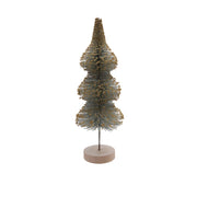 Medium Sisal Bottle Brush Tree with Gold Glitter & Wood Base