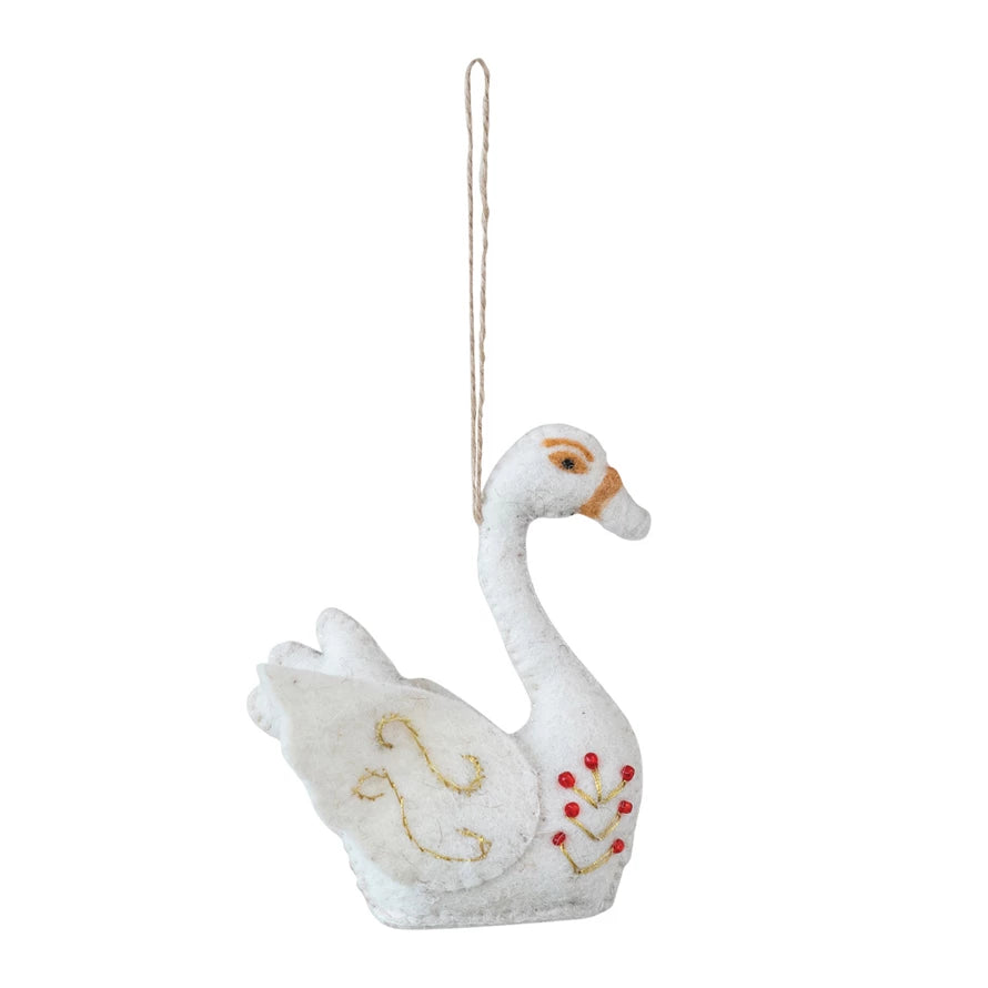 Handmade Wool Felt Swan Ornament