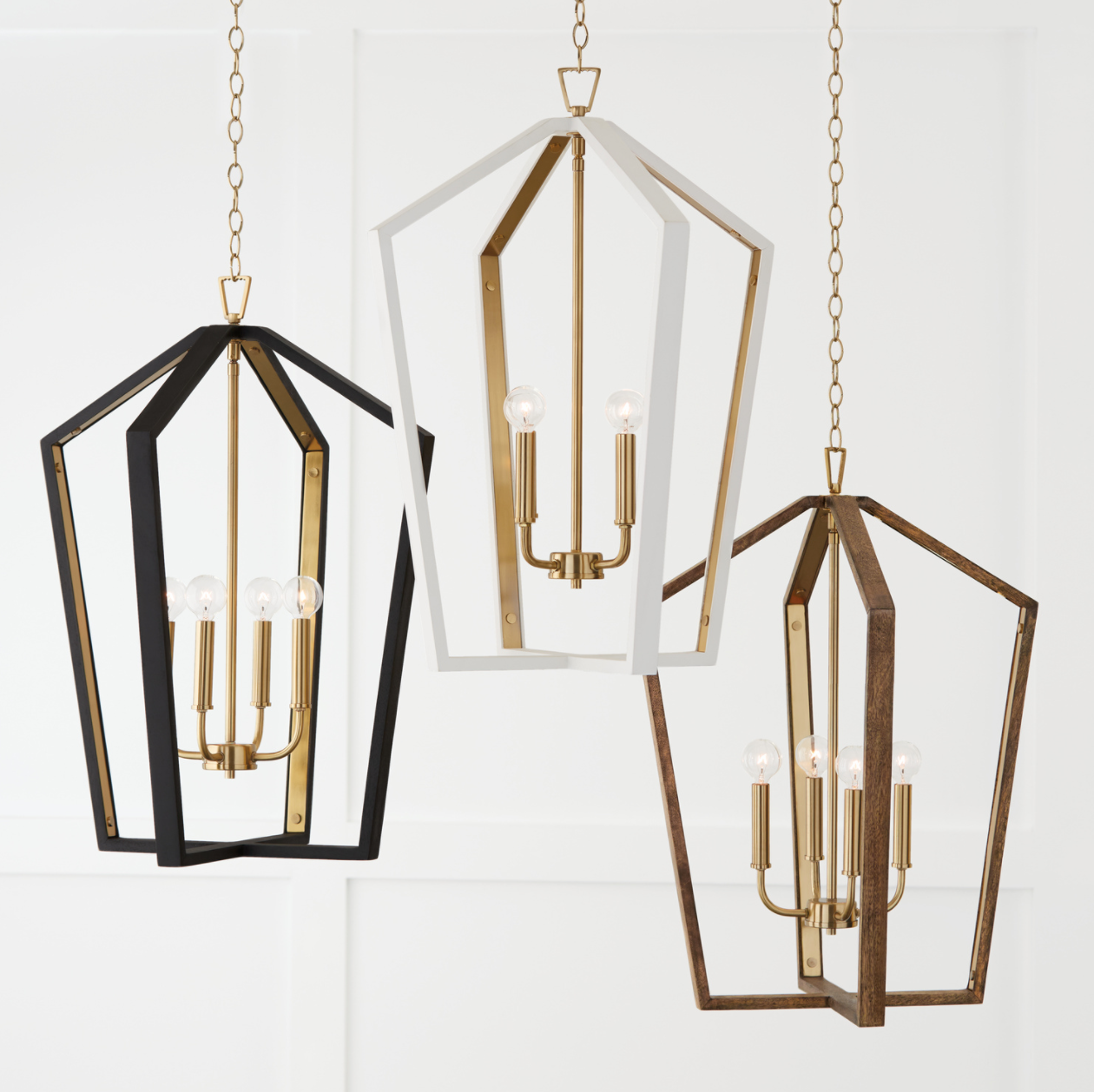 Liam 4 Light Wood & Brass Pendant